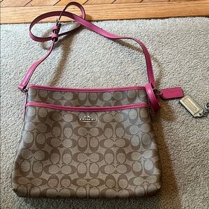 Coach File Bag Brown and Hot Pink Crossbody